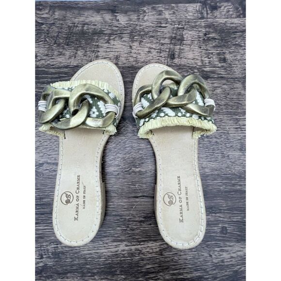 Karma Of Charme Magical C-ETNO Green 38 / 8 Buckle Fringe Slip On Sandals Flats - Picture 8 of 10
